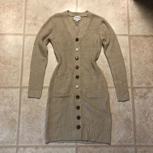 Beige Button Down Sweater Dress
